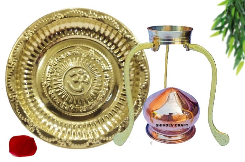 SHIVDEV CRAFT Shivling Stand Jal Abhishek Lota Kalash for Home Puja Brass Pooja Plate and Copper Abhishekam Lota Kalash Stand Height 125 CM for Small Shivling Abhishek Up to 3 Inch - Image 3