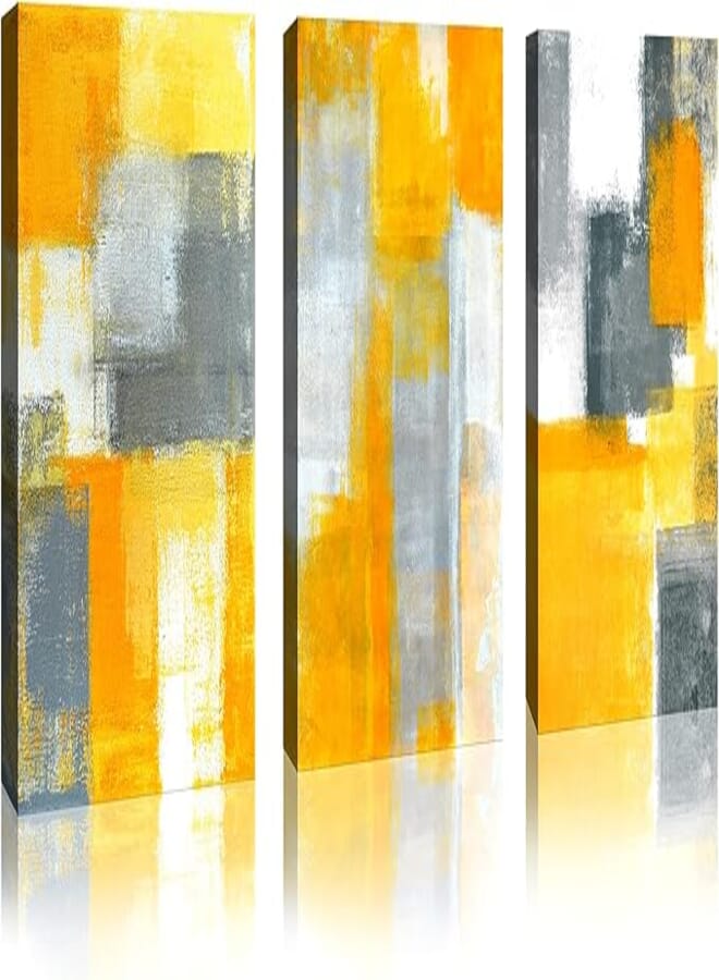 Modern Abstract Canvas Wall Art Yellow Grey Framed Wall Art Paintings for Living Room Bedroom Office Home Decoration Canvas Artwork Abstract Art Wall Decor Ready to Hang 12''x16'' 3 Pieces 