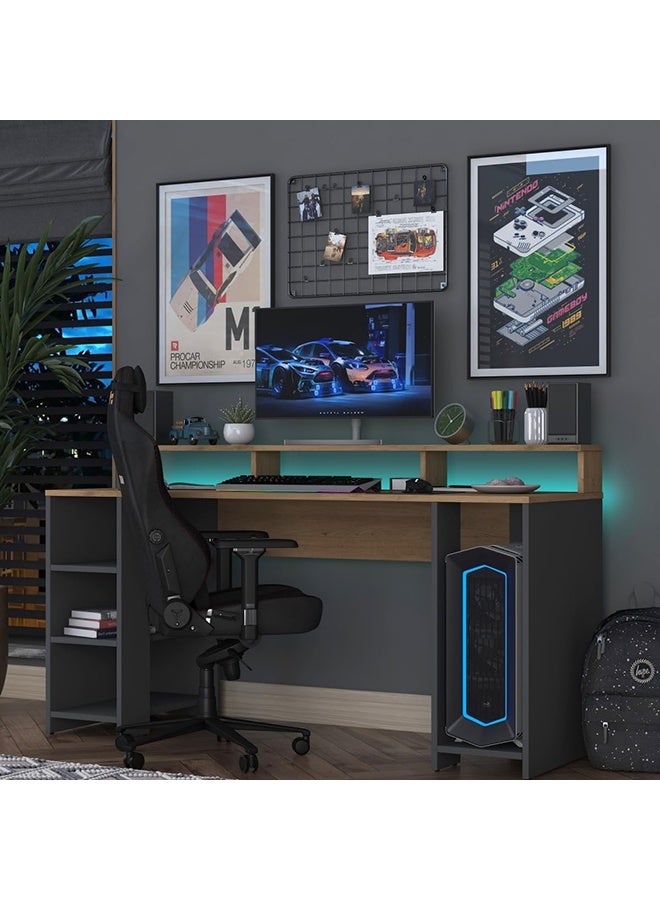 Home Canvas HA122 Led Lighted Controlled RGB Shelf Gaming Computer Desk Desk Basket Walnut - Anthracite