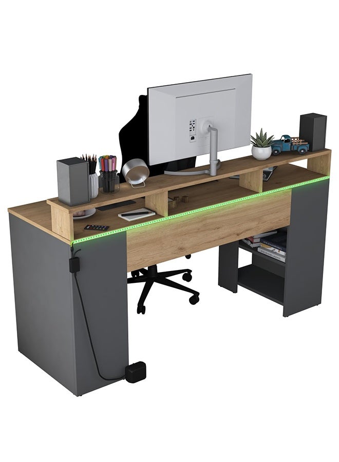 Home Canvas HA122 Led Lighted Controlled RGB Shelf Gaming Computer Desk Desk Basket Walnut - Anthracite