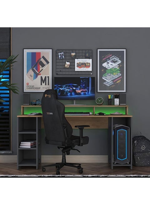 Home Canvas HA122 Led Lighted Controlled RGB Shelf Gaming Computer Desk Desk Basket Walnut - Anthracite