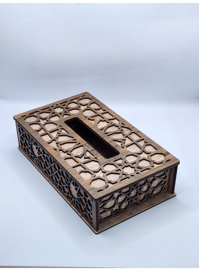 Kipfy Wooden Dark Brown Tissue Box Cover with Geometric Cutwork Design Facial Tissue Case Holder for Home Office Stylish Functional Design Sturdy Glass Wood Material for Bathroom, Living Room, Bedroom - Image 1
