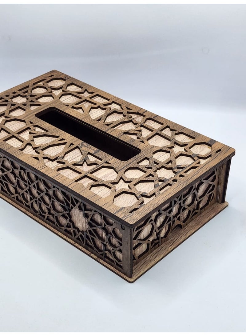 Kipfy Wooden Dark Brown Tissue Box Cover with Geometric Cutwork Design Facial Tissue Case Holder for Home Office Stylish Functional Design Sturdy Glass Wood Material for Bathroom, Living Room, Bedroom - Image 3