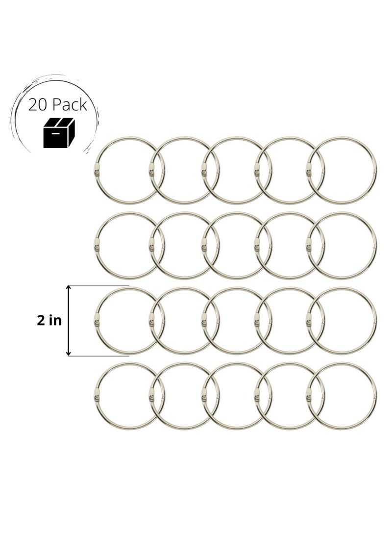 Captaintech Loose-Leaf Binder Ring, 2-Inch Index Card Metal Ring Book Ring Flash Card Ring Clip Ring Key Ring Openable Large Round Ring Metal Ring Hanging Ring (20 Pcs) - Image 2