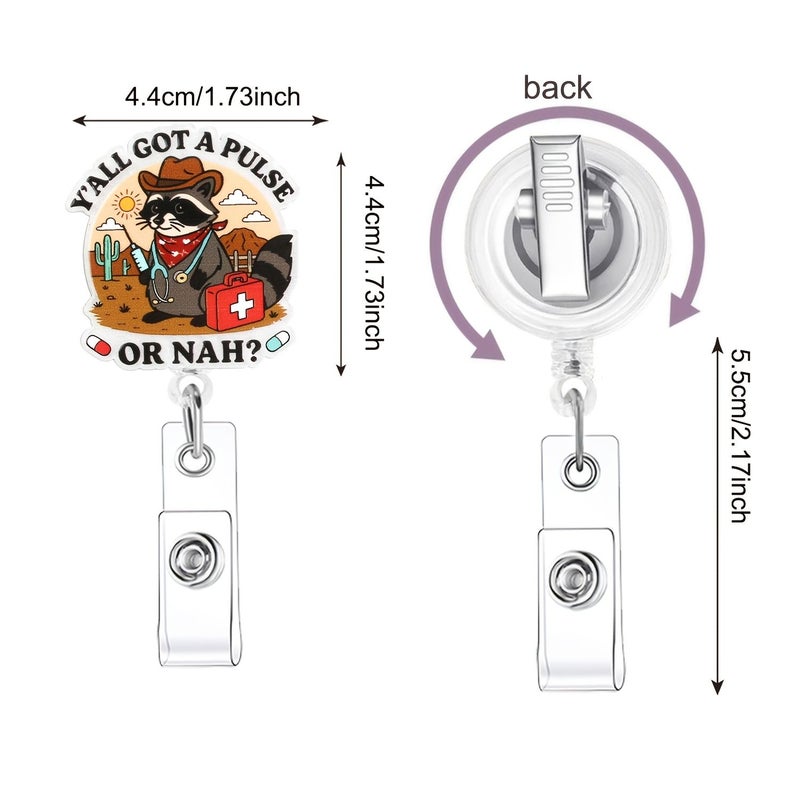 Adorable Western Raccoon Acrylic ID Card Holder for Nurses Medical Id Badge Clip - Image 5