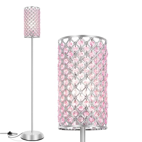 GyroVu Crystal Floor Lamp for Bedroom, Living Room Pink Floor Lamps Modern Tall Lamp with On/Off Foot Switch Glam Standing Light for Girls Bedroom Minimalism Pole Corner Lamp for Office Dorm Hotel - Image 1