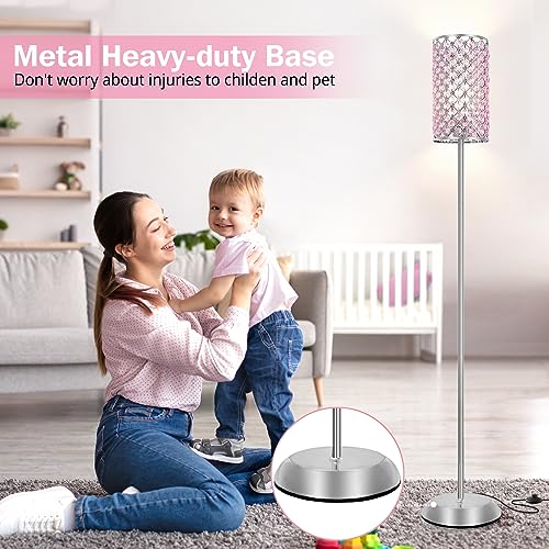 GyroVu Crystal Floor Lamp for Bedroom, Living Room Pink Floor Lamps Modern Tall Lamp with On/Off Foot Switch Glam Standing Light for Girls Bedroom Minimalism Pole Corner Lamp for Office Dorm Hotel - Image 3