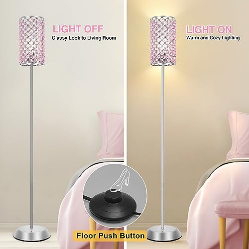 GyroVu Crystal Floor Lamp for Bedroom, Living Room Pink Floor Lamps Modern Tall Lamp with On/Off Foot Switch Glam Standing Light for Girls Bedroom Minimalism Pole Corner Lamp for Office Dorm Hotel - Image 4