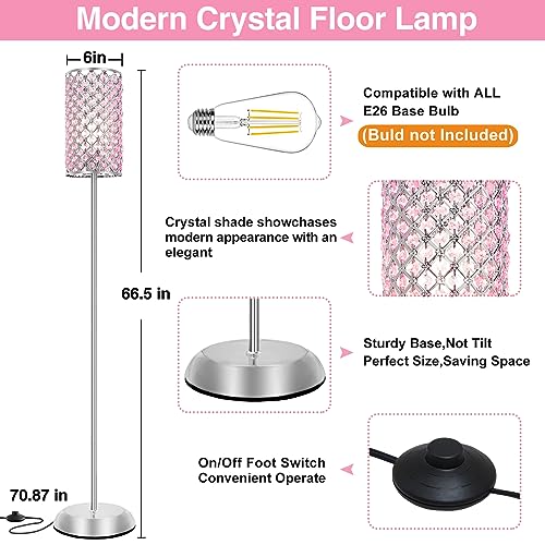GyroVu Crystal Floor Lamp for Bedroom, Living Room Pink Floor Lamps Modern Tall Lamp with On/Off Foot Switch Glam Standing Light for Girls Bedroom Minimalism Pole Corner Lamp for Office Dorm Hotel - Image 2
