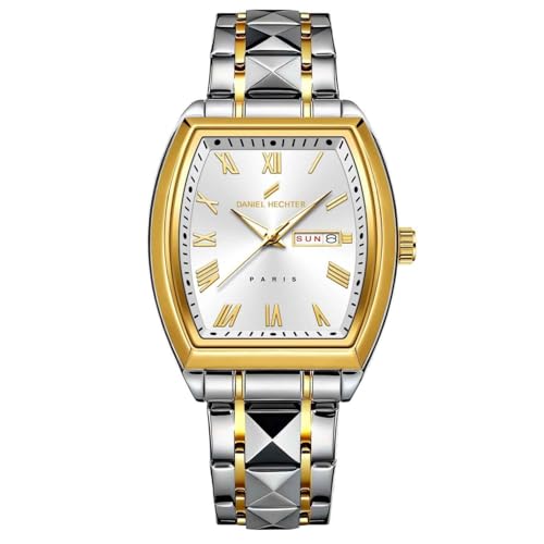 Daniel Hechter Duroc Collection Luxury Watch for Men with Roman Indices, Day-Date Display and Two-Tone Studded Stainless Steel Strap (White) - Image 1