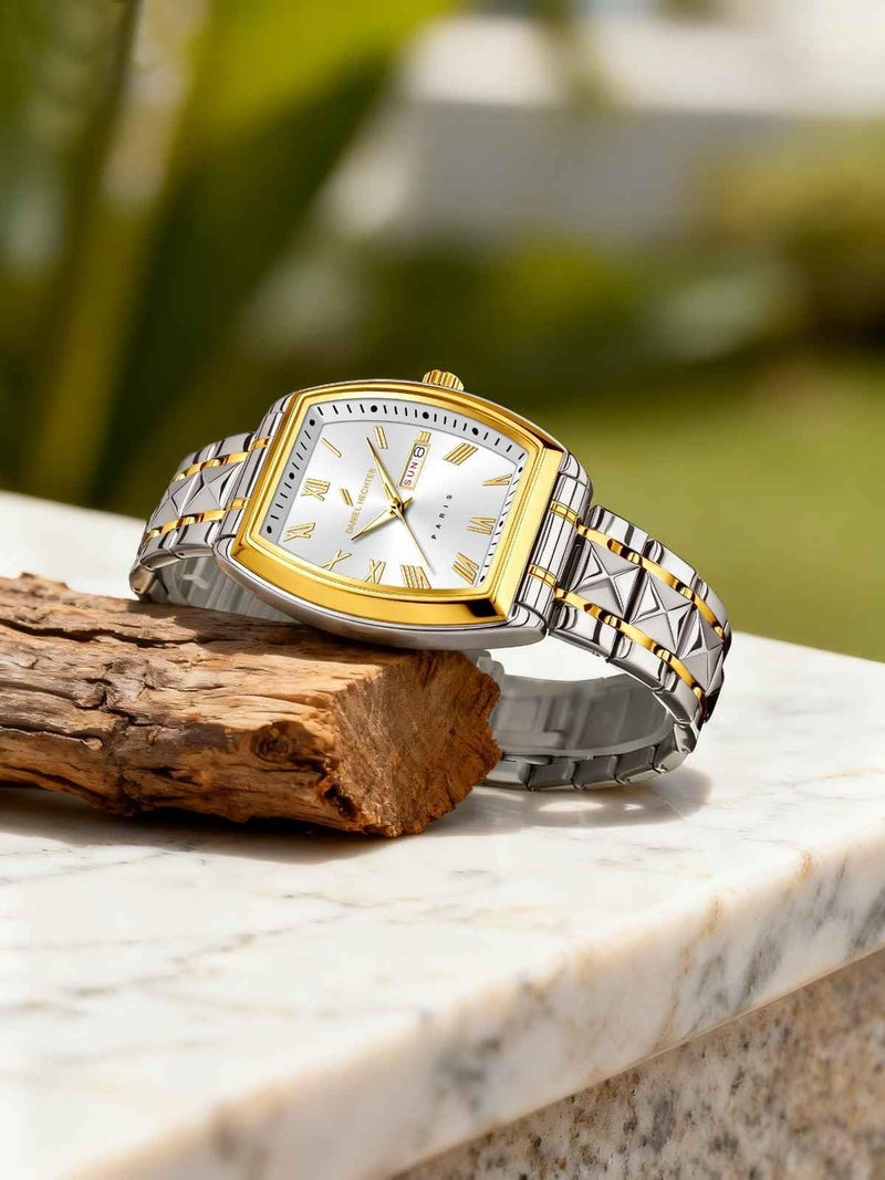 Daniel Hechter Duroc Collection Luxury Watch for Men with Roman Indices, Day-Date Display and Two-Tone Studded Stainless Steel Strap (White) - Image 3