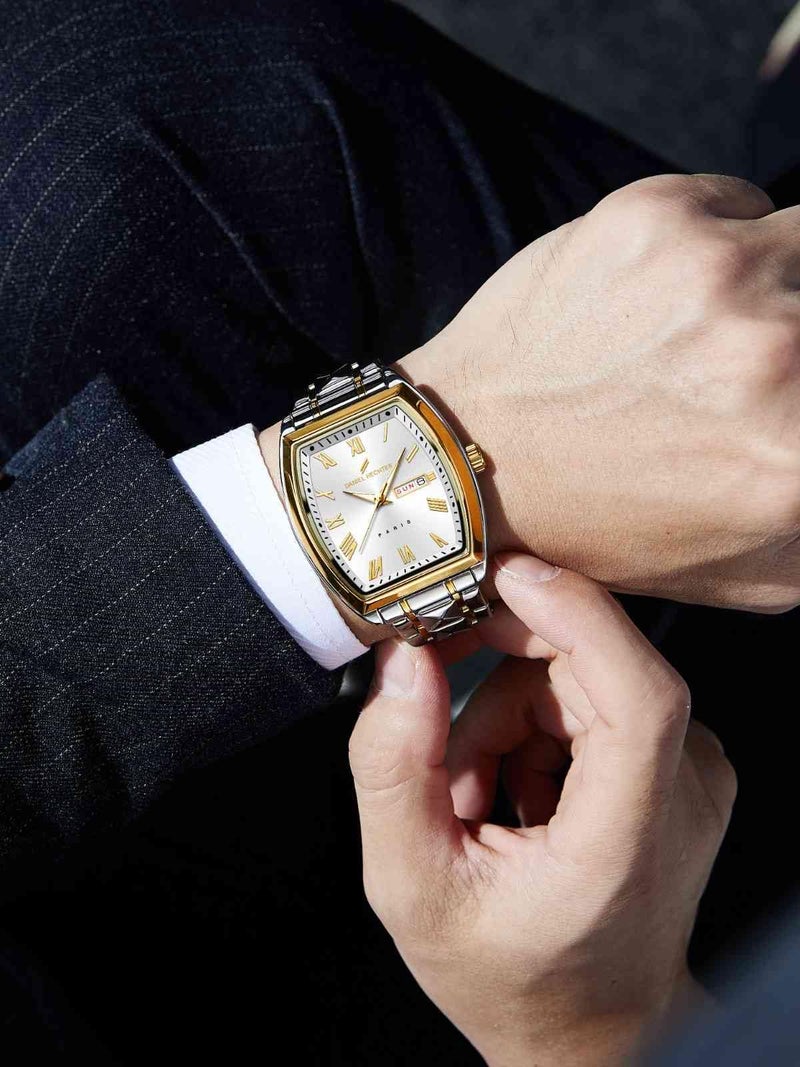 Daniel Hechter Duroc Collection Luxury Watch for Men with Roman Indices, Day-Date Display and Two-Tone Studded Stainless Steel Strap (White) - Image 2