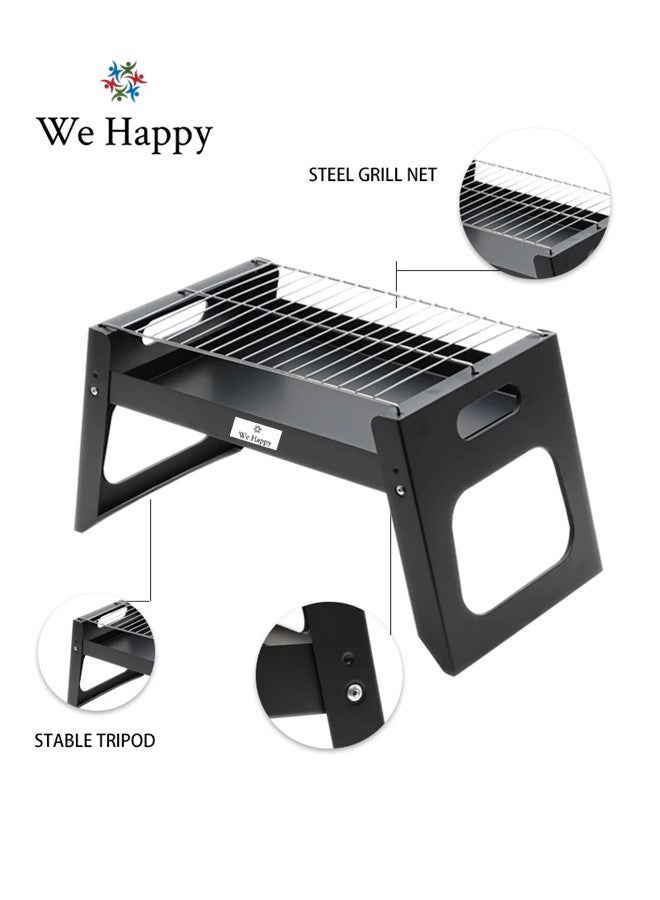 وي هابي المحمولة شواء شواء طوي الجدول الصلب الشواء الرف لحقائب الظهر، والنزهات والتخييم في الهواء الطلق، أسود - Image 2