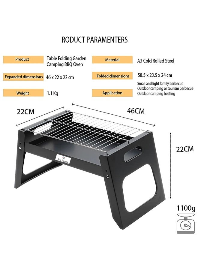 وي هابي المحمولة شواء شواء طوي الجدول الصلب الشواء الرف لحقائب الظهر، والنزهات والتخييم في الهواء الطلق، أسود - Image 4