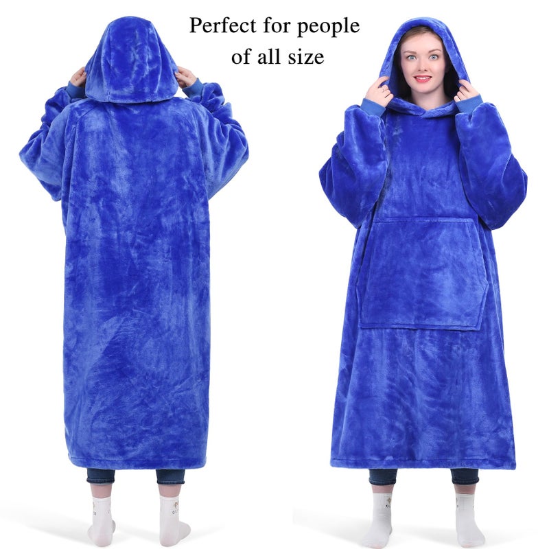 كيه بي بليس Kpblis هوديي بطانية يمكن ارتداؤها للنساء والرجال الضخم الذي يمكن ارتداؤه قميص قميص من النوع الثني دافئ ودافئ بطانية من الصوف العملاقة القابلة للارتداء مع الأكمام والجيب العملاق للبالغين والأطفال الأزرق - Image 2