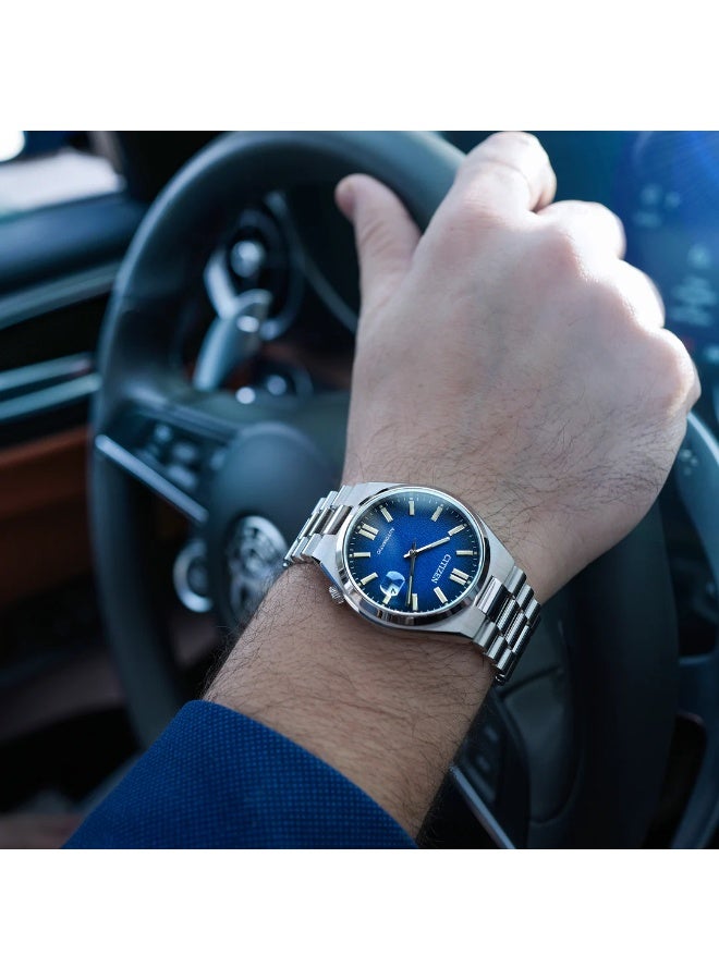 سيتيزن ساعة سيتيزن تسويوسا ميكانيكية من زجاج الياقوت كامي باللون الأزرق NJ0151-88L - Image 4