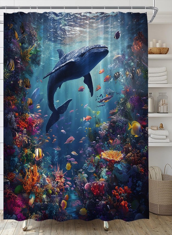 YSATNSFT Whale Shower Curtain Ocean Underwater World Colorful Tropical Fish Coral Deep Sea Fabric Bathroom Decor Set with Hooks,(70" WX70 H) - Image 2