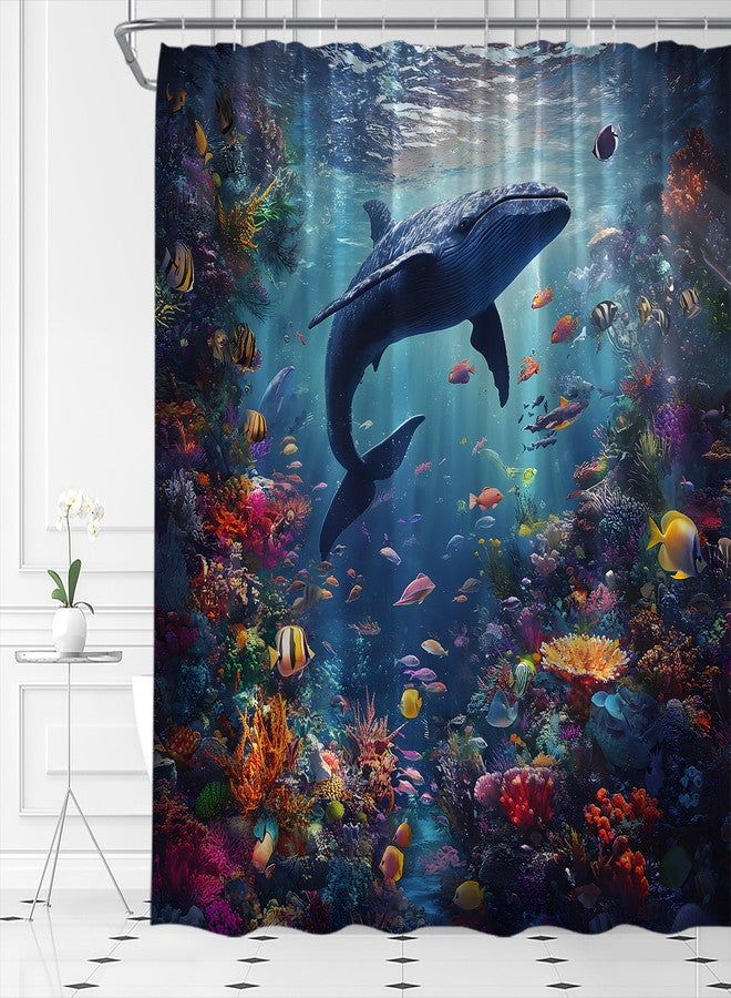 YSATNSFT Whale Shower Curtain Ocean Underwater World Colorful Tropical Fish Coral Deep Sea Fabric Bathroom Decor Set with Hooks,(70" WX70 H) - Image 4