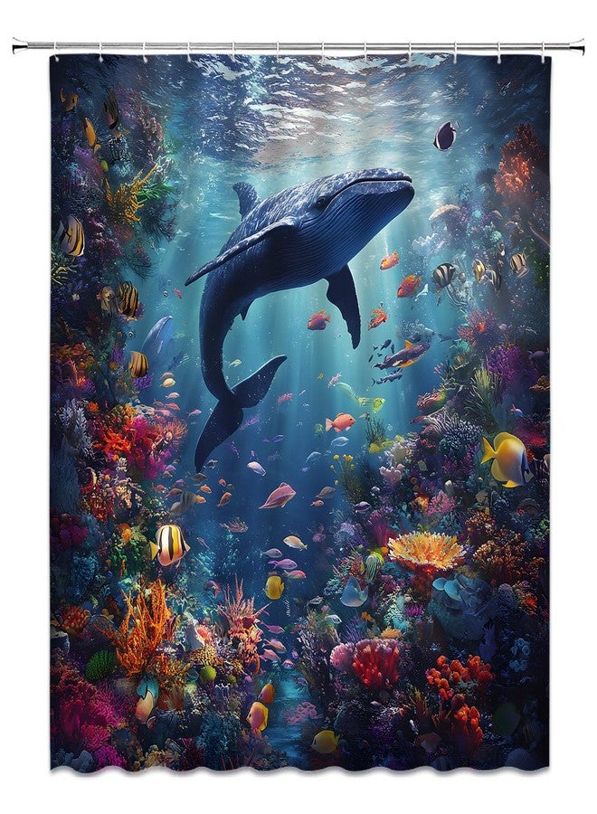 YSATNSFT Whale Shower Curtain Ocean Underwater World Colorful Tropical Fish Coral Deep Sea Fabric Bathroom Decor Set with Hooks,(70" WX70 H) - Image 3