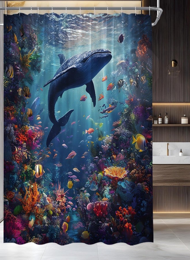 YSATNSFT Whale Shower Curtain Ocean Underwater World Colorful Tropical Fish Coral Deep Sea Fabric Bathroom Decor Set with Hooks,(70" WX70 H) - Image 1