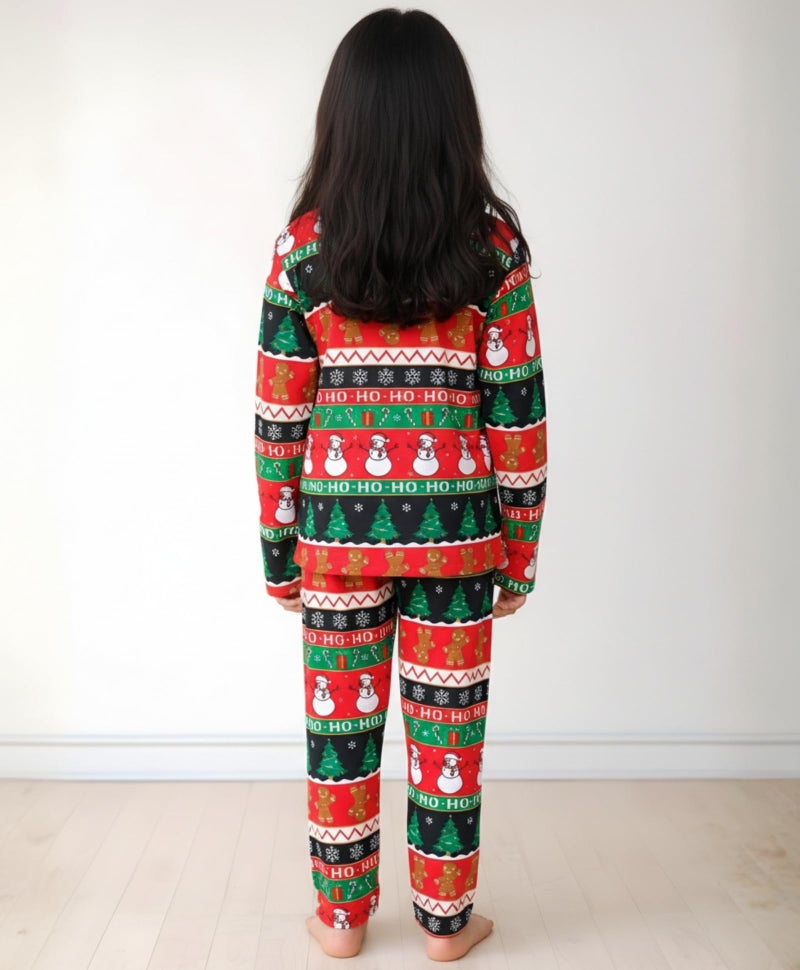 ANTHRILO Pajama T-Shirt Set for Girls | Kids Night Suit for Girls | Nightwear | 100% Cotton Pyjama Set Christmas Red Print | Long Sleeve T-Shirt and Pajama | 8-9 Years - Image 3