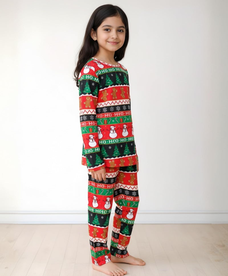 ANTHRILO Pajama T-Shirt Set for Girls | Kids Night Suit for Girls | Nightwear | 100% Cotton Pyjama Set Christmas Red Print | Long Sleeve T-Shirt and Pajama | 8-9 Years - Image 4