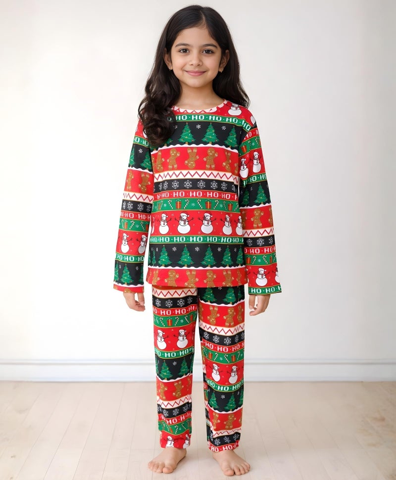ANTHRILO Pajama T-Shirt Set for Girls | Kids Night Suit for Girls | Nightwear | 100% Cotton Pyjama Set Christmas Red Print | Long Sleeve T-Shirt and Pajama | 8-9 Years - Image 2