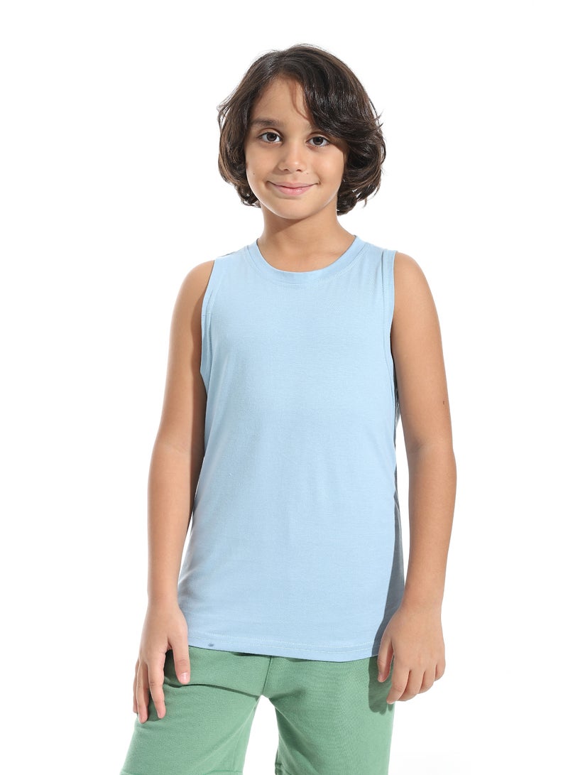 Andora Cut Sleeves Loose Fit Basic T-Shirt_Light Blue - Image 1