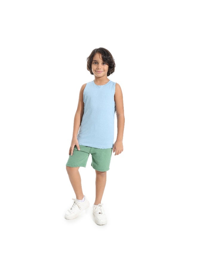 Andora Cut Sleeves Loose Fit Basic T-Shirt_Light Blue - Image 5