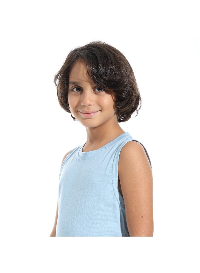 Andora Cut Sleeves Loose Fit Basic T-Shirt_Light Blue - Image 3