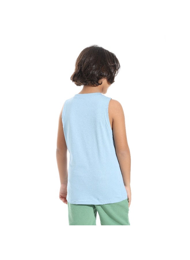 Andora Cut Sleeves Loose Fit Basic T-Shirt_Light Blue - Image 2