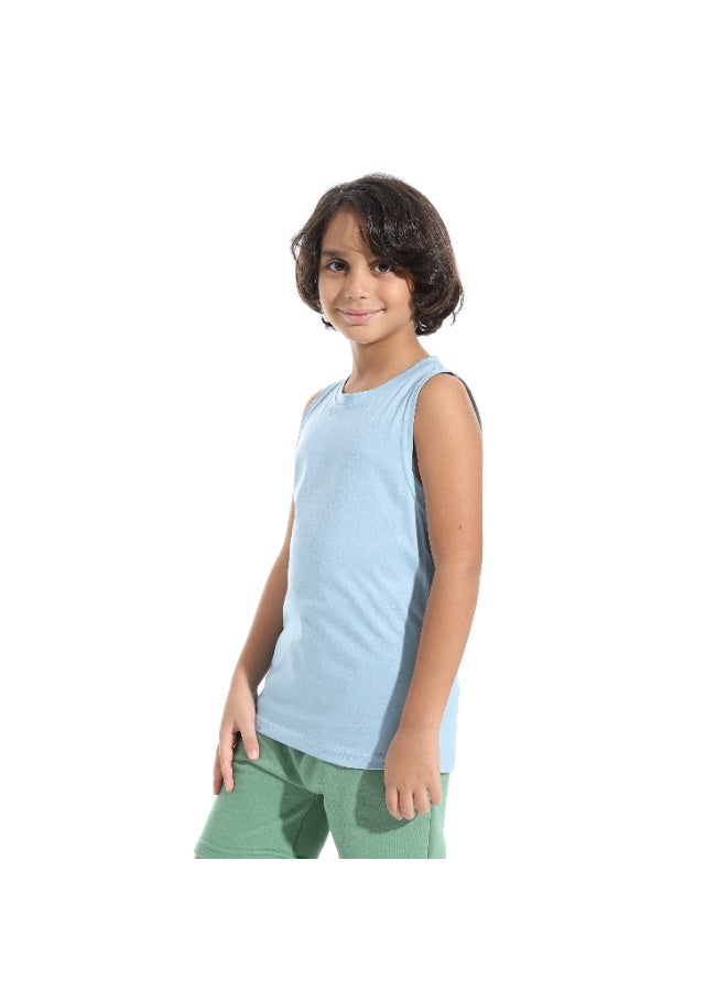 Andora Cut Sleeves Loose Fit Basic T-Shirt_Light Blue - Image 4