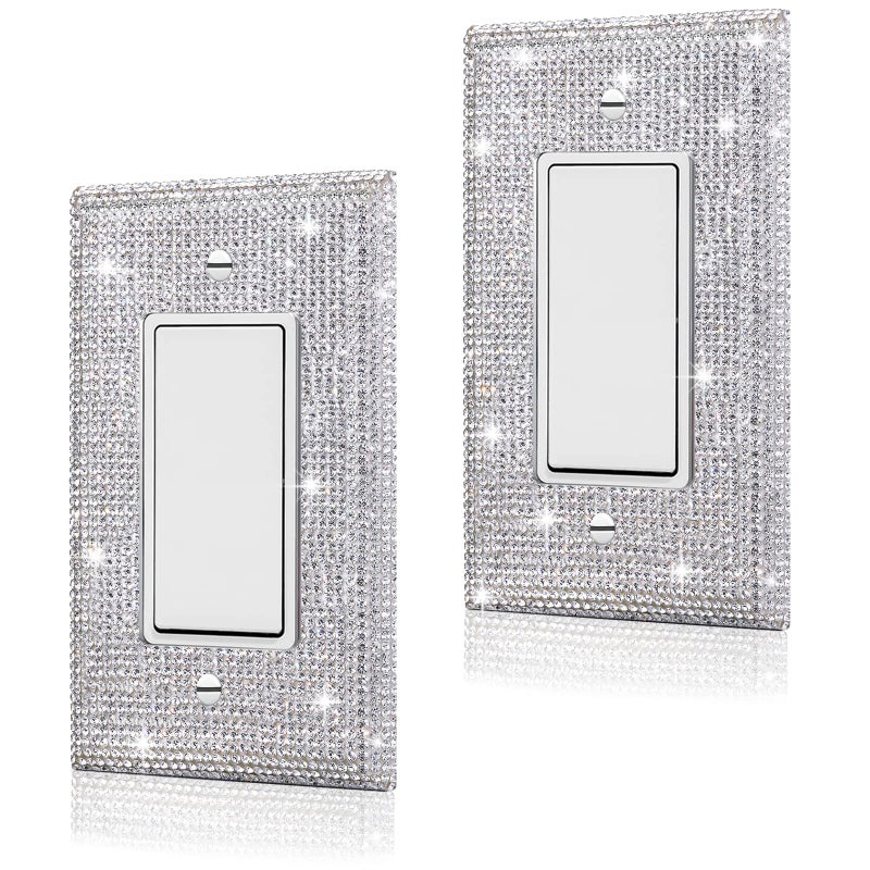 2 Pcs Shiny Silver Rhinestones Switch Plates And Outlet Covers Wall Plates Light Switch Cover Decorative Outlet Covers