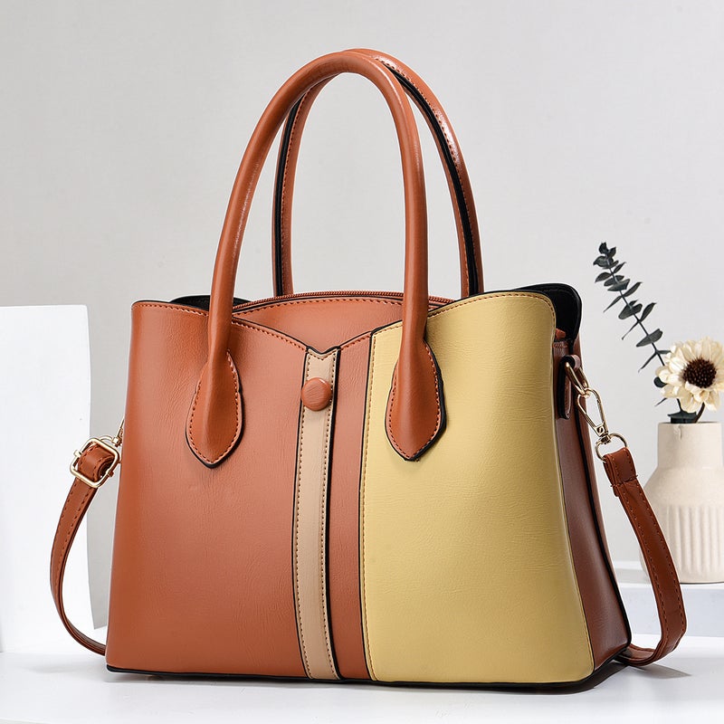 New Contrast Color Stitching Handbag Trendy Fashion Casual All-Match Shoulder Bag Large Capacity Mother Bag Crossbody Bag - Image 4