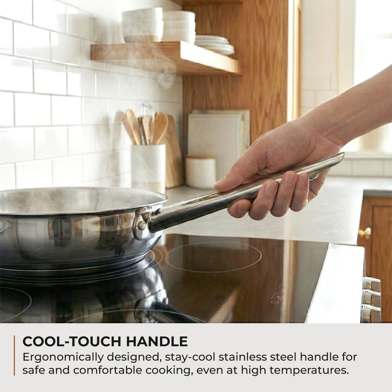 Sunhouse 8 Inch Tri-Ply Stainless Steel Frying Pan, Whole-Clad No Coatings Skillet with Stay-cool Handle for Cooking, Durable & Oven Safe to 500Â°F, Dishwasher Safe, Compatible with All Cooktops - Image 3