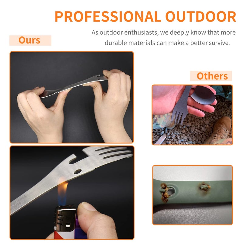 PSKOOK 5-in-1 Utility Tactical Spork, Stainless Steel Spoon & Bottle Opener, Fork & Knife, Can Opener Combo Camping Utensil for Hiking, Camping or Backpacking (Black) - Image 4