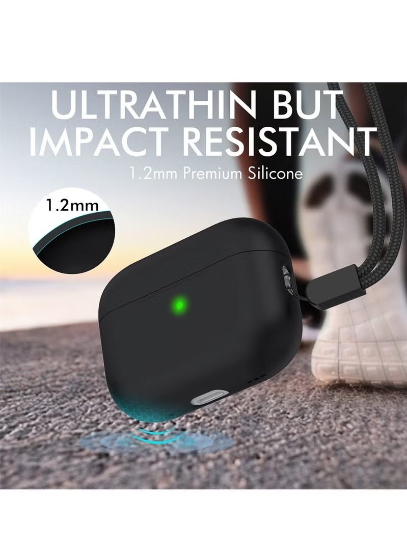 AirPods Pro 2 Case Cover 2022, Premium Silicone Case Cover with Lanyard Fully Protective with Front LED Visible (Black) - Image 4