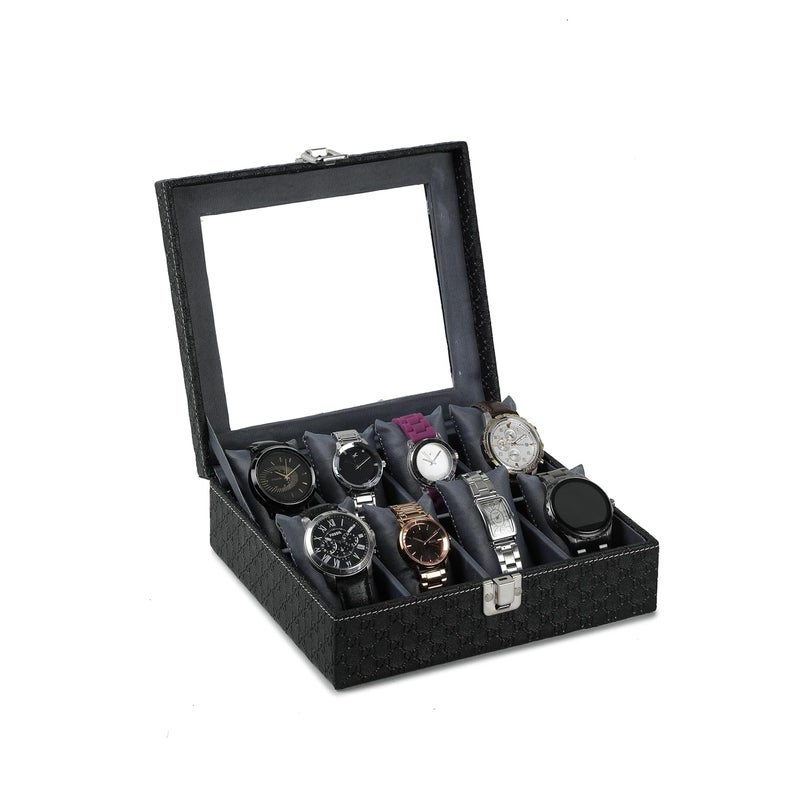 Unisex 10 Slots Watch Organiser Box Black and Grey