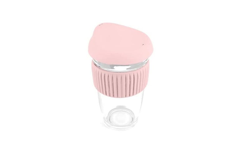 TASKHOUSE Travel Glass Coffee Mug with Lid and Silicone Sleeve 500ml Portable Drinking Water Juice Coffee Tea Microwave Safe Durable Pink Pack 1 - Image 1