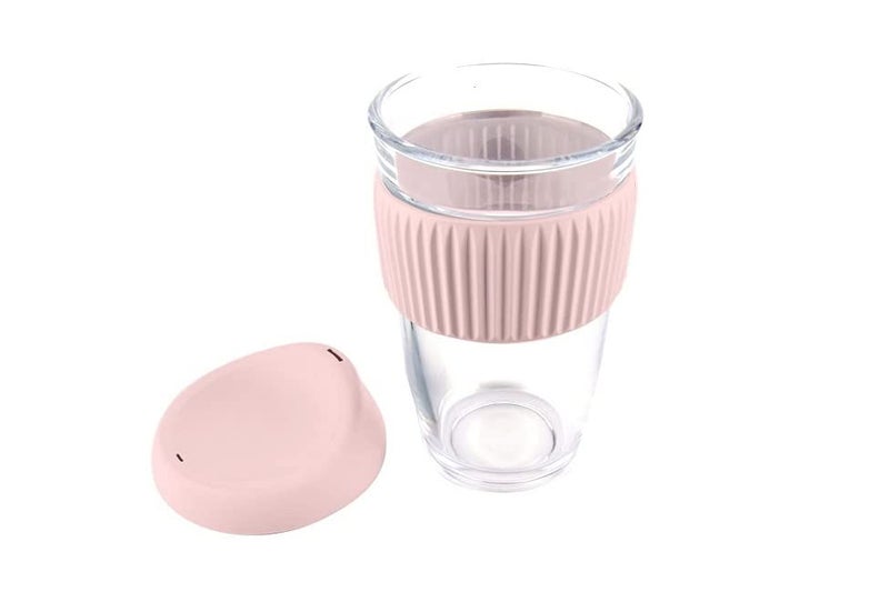 TASKHOUSE Travel Glass Coffee Mug with Lid and Silicone Sleeve 500ml Portable Drinking Water Juice Coffee Tea Microwave Safe Durable Pink Pack 1 - Image 3