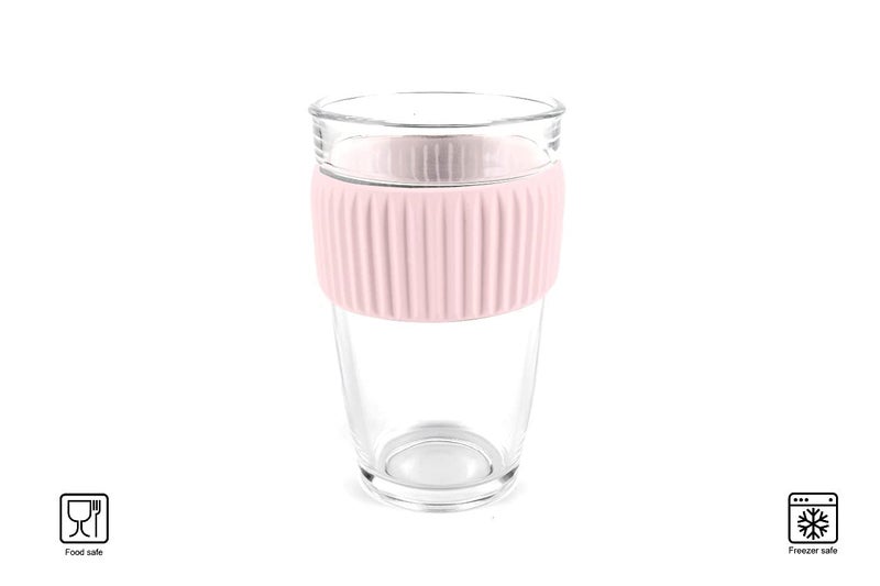 TASKHOUSE Travel Glass Coffee Mug with Lid and Silicone Sleeve 500ml Portable Drinking Water Juice Coffee Tea Microwave Safe Durable Pink Pack 1 - Image 4