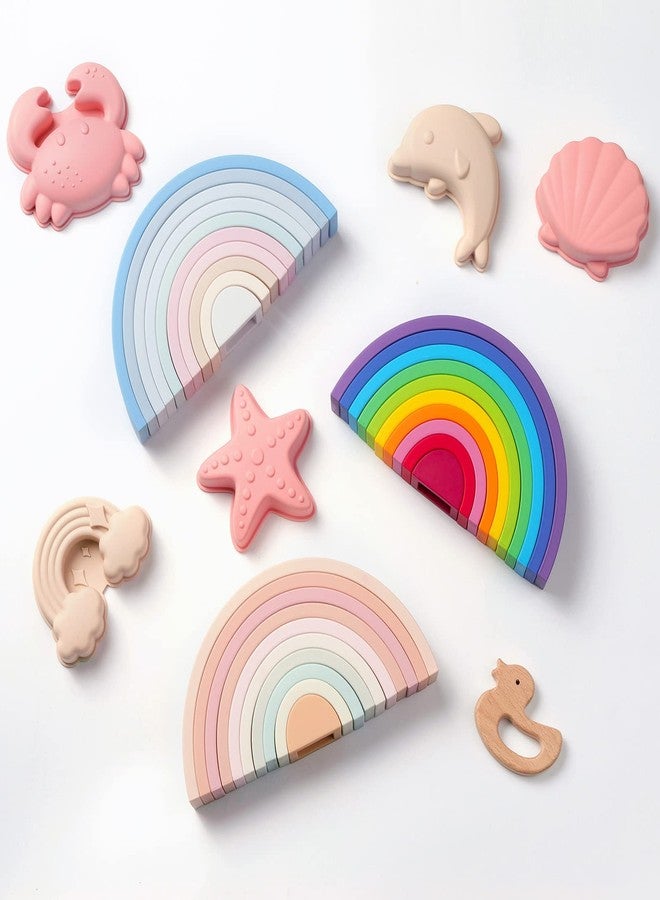 MCGMITT Rainbow Stacking Toy, Silicone Rainbow Stacker for Toddlers, Montessori Nesting Blocks, Building Creative Color Shape Matching Toy Set, 10 Layers - Image 4