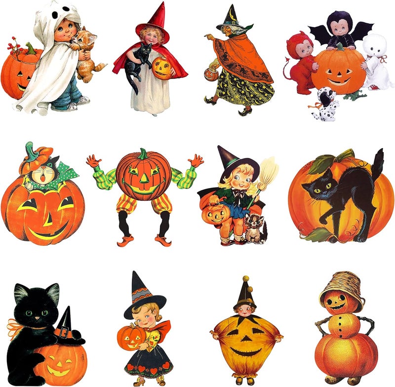 K1tpde 12PCS Vintage Cutout Home Decoration, Pumpkin Witch Cutout, Large Size Halloween Cutouts, Retro Cut-Outs, Trick or Treat Party Decorations - Image 1