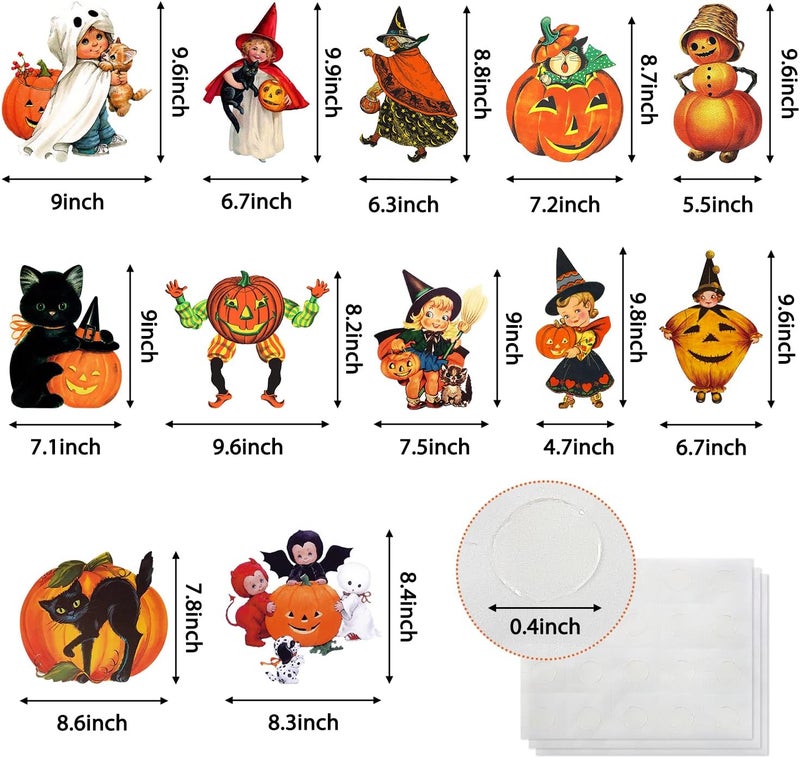 K1tpde 12PCS Vintage Cutout Home Decoration, Pumpkin Witch Cutout, Large Size Halloween Cutouts, Retro Cut-Outs, Trick or Treat Party Decorations - Image 2