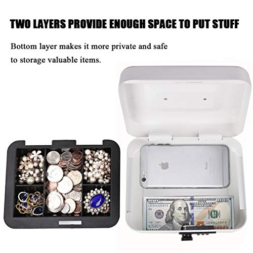 Jssmst Medium Cash Box with Combination Lock - Durable Metal Cash Box with Money Tray White,7.87 x 6.3 x 3.35 inches, SM-CB07005M - Image 2