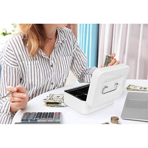 Jssmst Medium Cash Box with Combination Lock - Durable Metal Cash Box with Money Tray White,7.87 x 6.3 x 3.35 inches, SM-CB07005M - Image 5