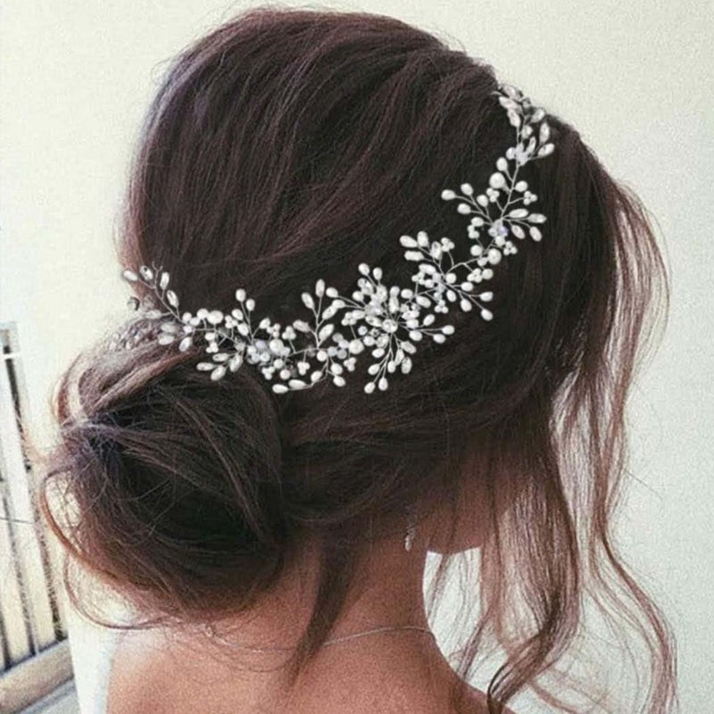 Asooll Wedding Headbands Silver Pearl Hair Pieces Rhinestone Bridal Hair Accessories for Women - Image 2