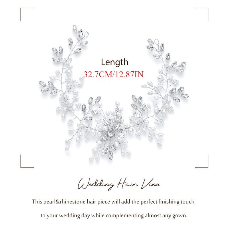 Asooll Wedding Headbands Silver Pearl Hair Pieces Rhinestone Bridal Hair Accessories for Women - Image 3