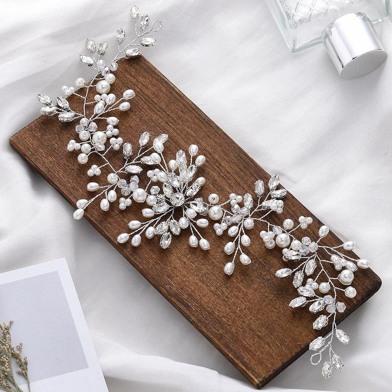 Asooll Wedding Headbands Silver Pearl Hair Pieces Rhinestone Bridal Hair Accessories for Women - Image 5
