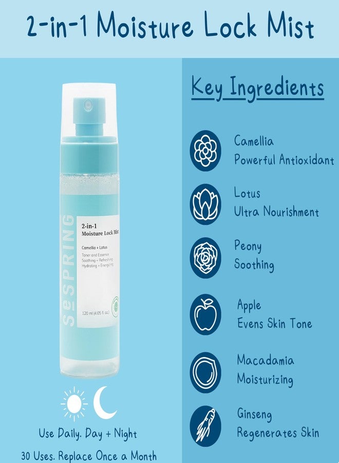 SESPRING 2-in-1 Moisture Lock Mist, Facial Toner & Essence, Korean Skin Care, Formulated with Camellia and Lotus, Korean Toner, Clean Beauty, Vegan, Cruelty Free, and Paraben Free (4.05 Fl Oz) - Image 3